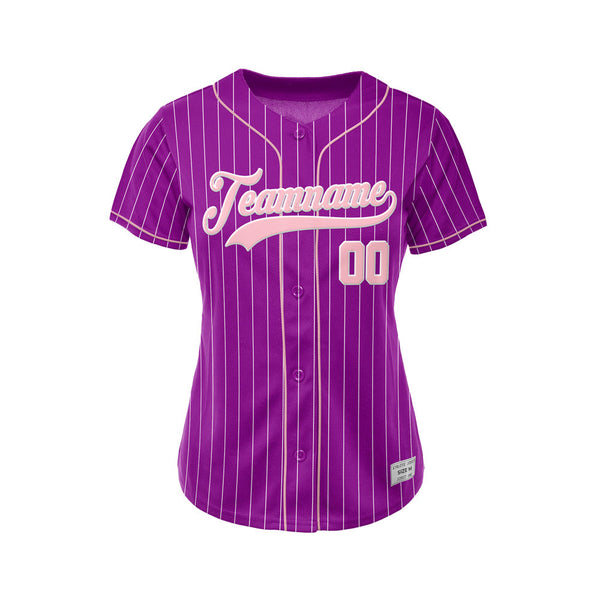 Women Custom Sublimation Purple  Pinstripe Baseball Jersey