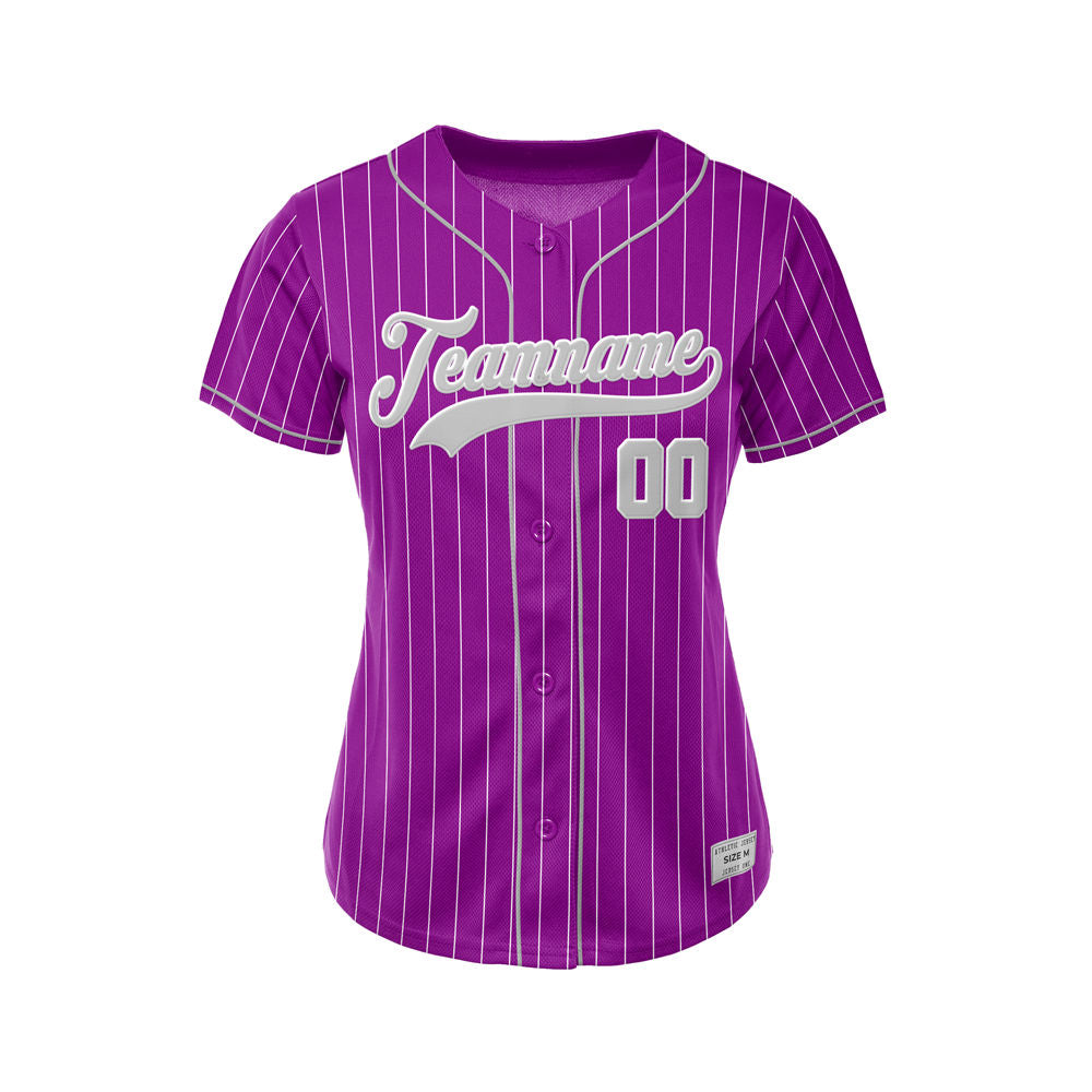 Women Custom Sublimation Purple  Pinstripe Baseball Jersey
