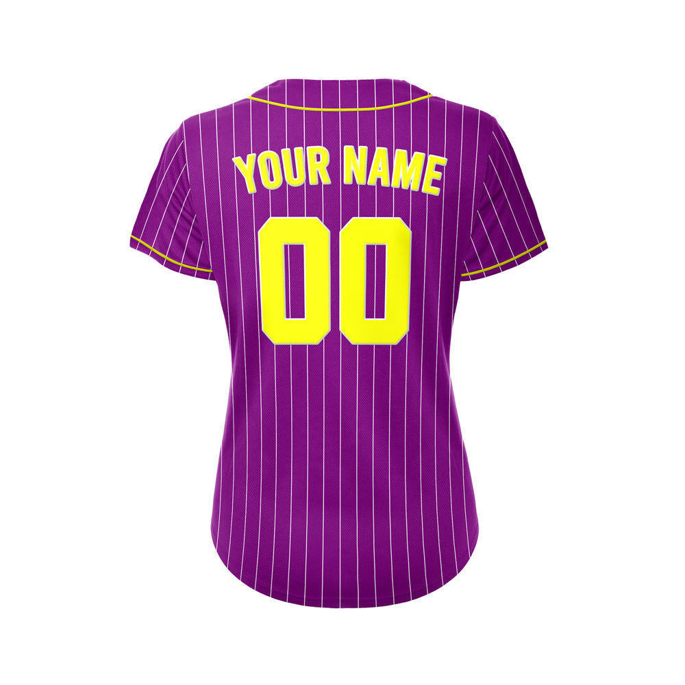 Women Custom Sublimation Purple  Pinstripe Baseball Jersey