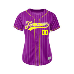 Women Custom Sublimation Purple  Pinstripe Baseball Jersey