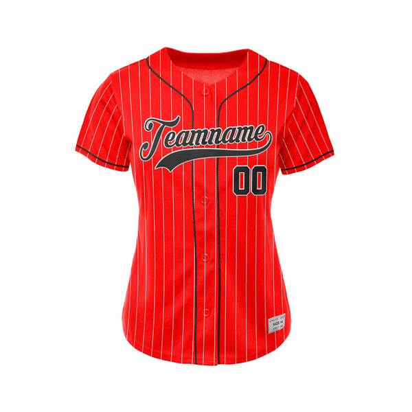 Women Custom Sublimation Red Pinstripe Baseball Jersey