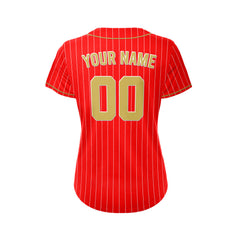 Women Custom Sublimation Red Pinstripe Baseball Jersey