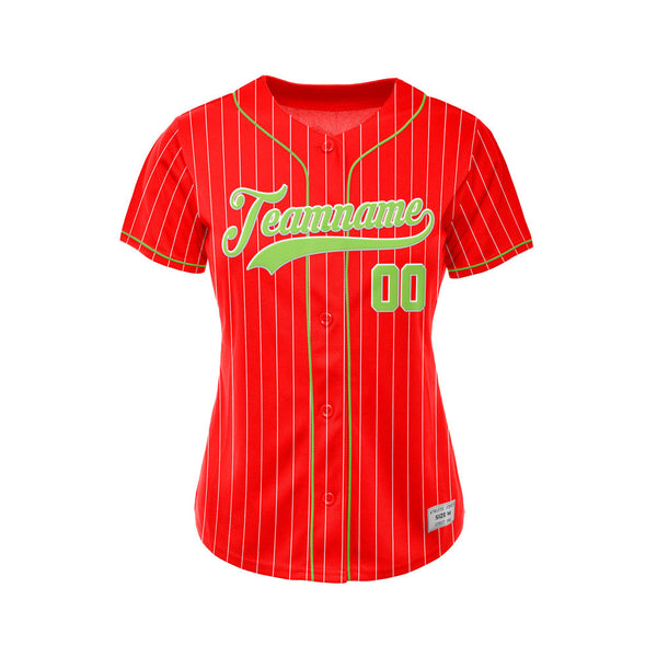 Women Custom Sublimation Red Pinstripe Baseball Jersey