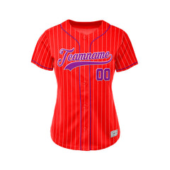 Women Custom Sublimation Red Pinstripe Baseball Jersey