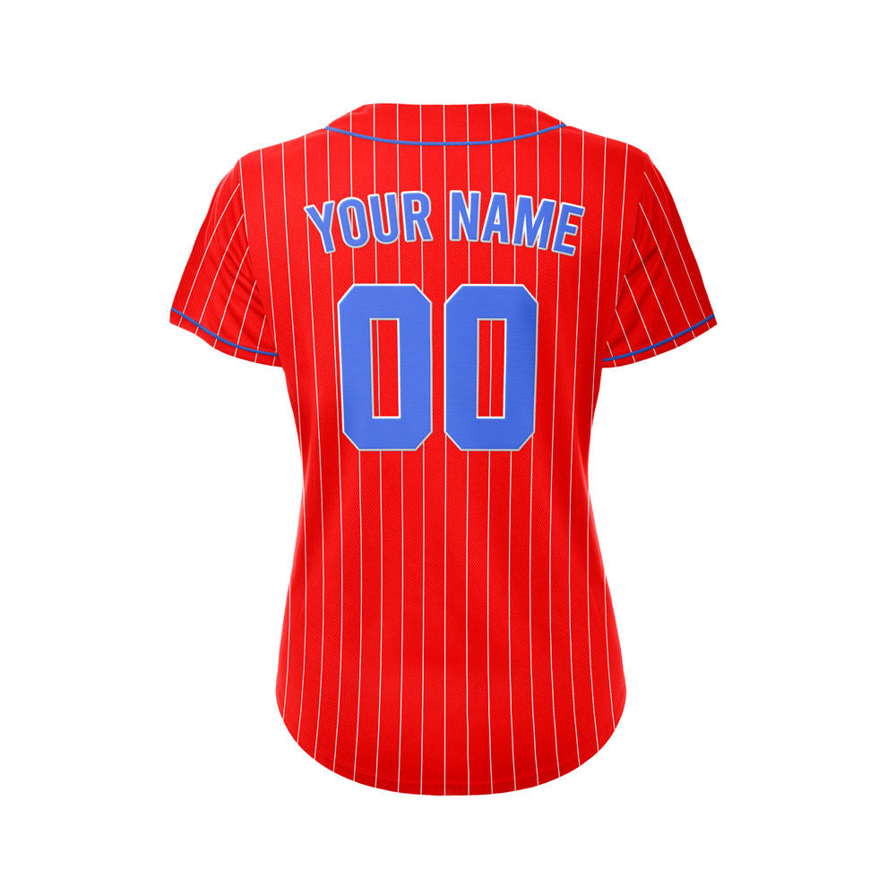 Women Custom Sublimation Red Pinstripe Baseball Jersey