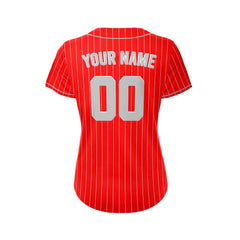 Women Custom Pinstripe Baseball Jersey Red Silver Sublimation Jersey One