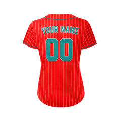 Women Custom Sublimation Red Pinstripe Baseball Jersey