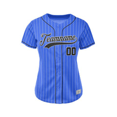 Women Custom Pinstripe Baseball Jersey Royal Blue Black Sublimation Jersey One