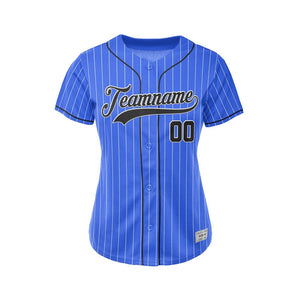 Women Custom Pinstripe Baseball Jersey Royal Blue Black Sublimation