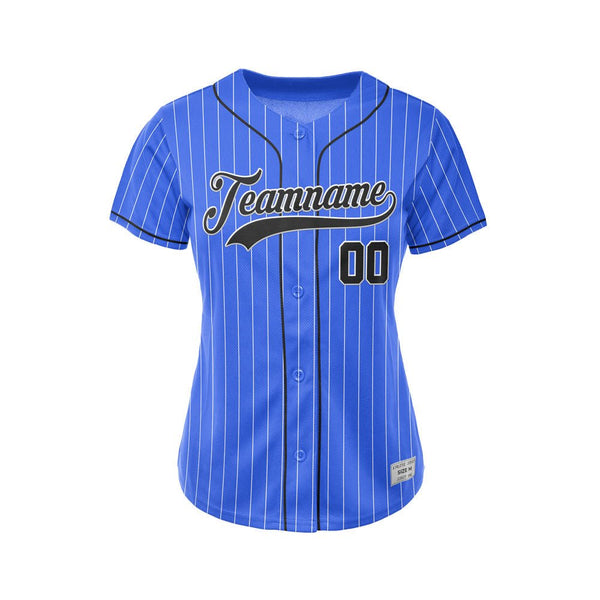 Women Custom Pinstripe Baseball Jersey Royal Blue Black Sublimation Jersey One