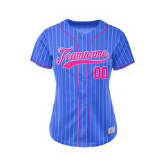 Women Custom Sublimation Royal Blue Pinstripe Baseball Jersey