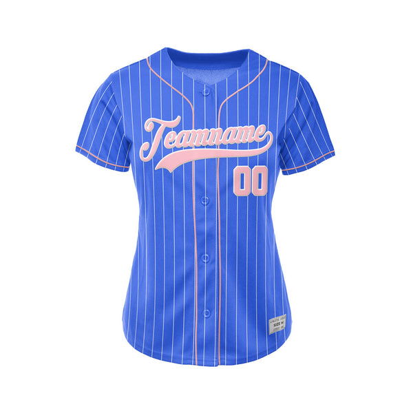 Women Custom Sublimation Royal Blue Pinstripe Baseball Jersey