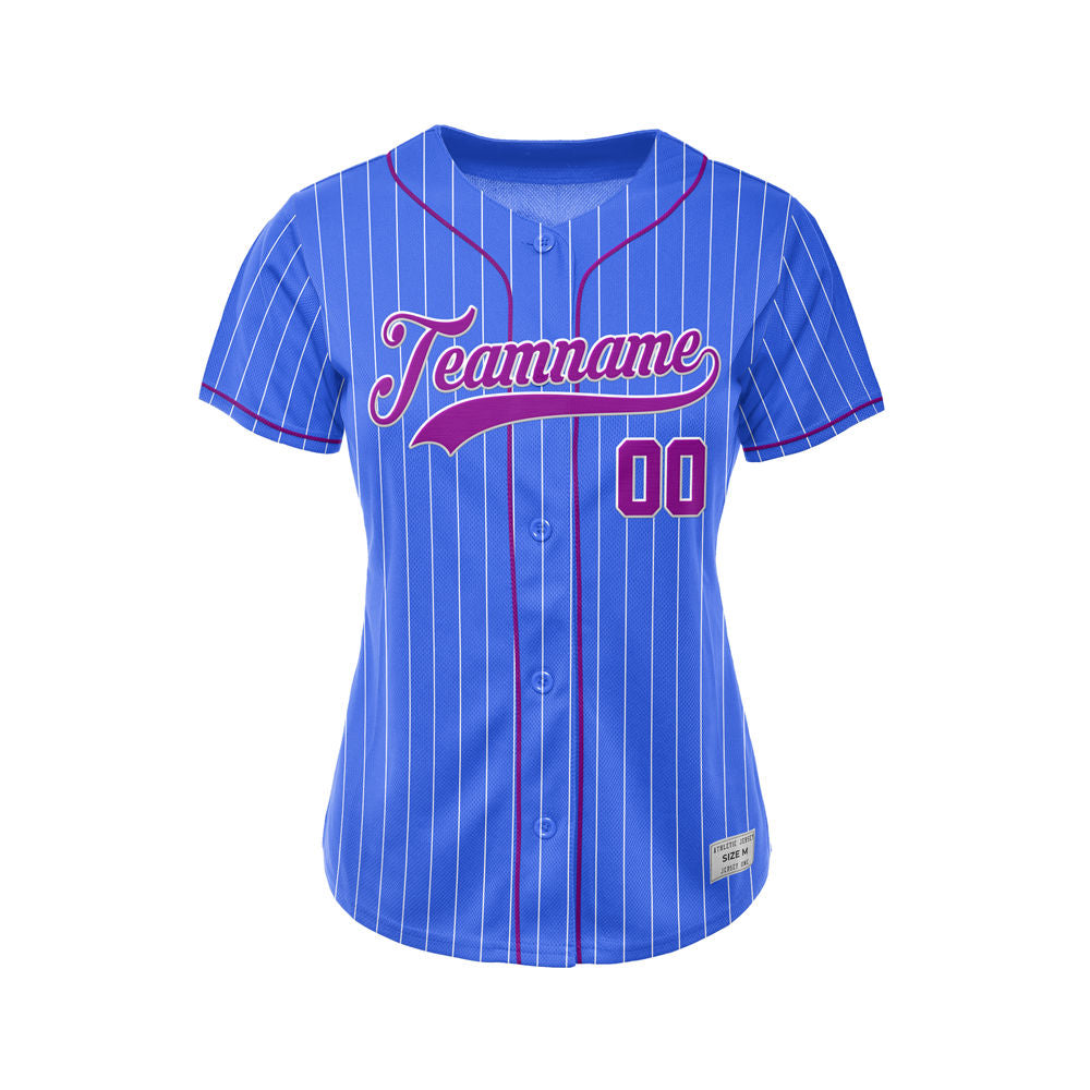 Women Custom Sublimation Royal Blue Pinstripe Baseball Jersey