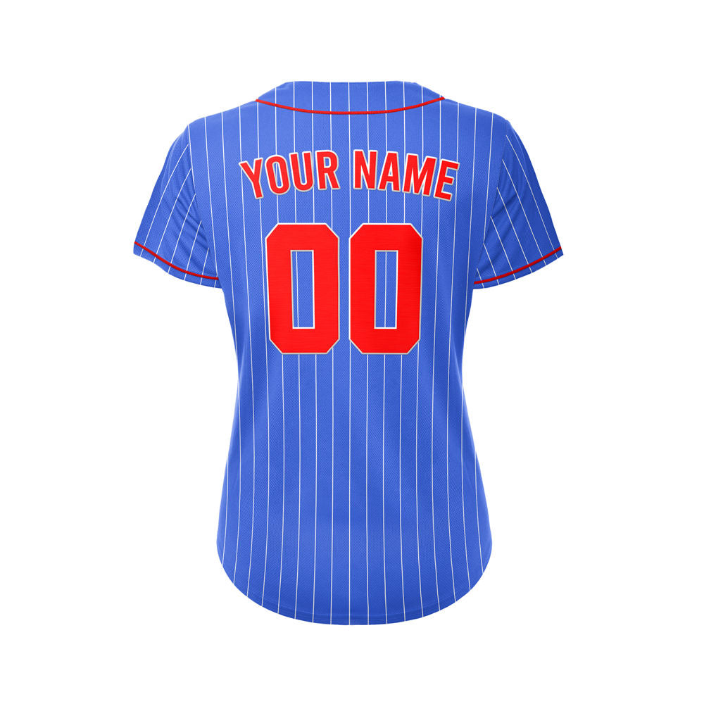 Women Custom Sublimation Royal Blue Pinstripe Baseball Jersey