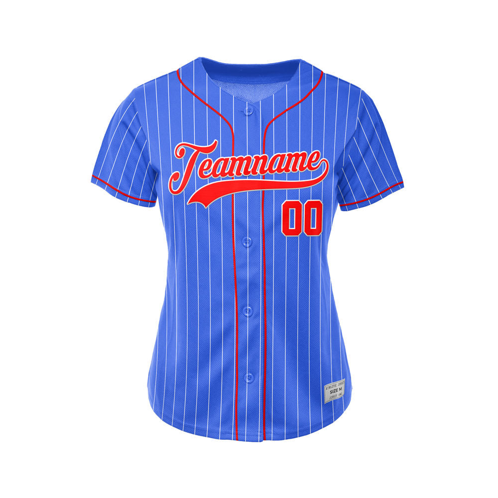 Women Custom Sublimation Royal Blue Pinstripe Baseball Jersey