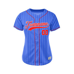Women Custom Sublimation Royal Blue Pinstripe Baseball Jersey
