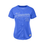 Women Custom Sublimation Royal Blue Pinstripe Baseball Jersey thumbnail