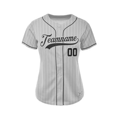 Women Custom Pinstripe Baseball Jersey Silver Black Sublimation Jersey One