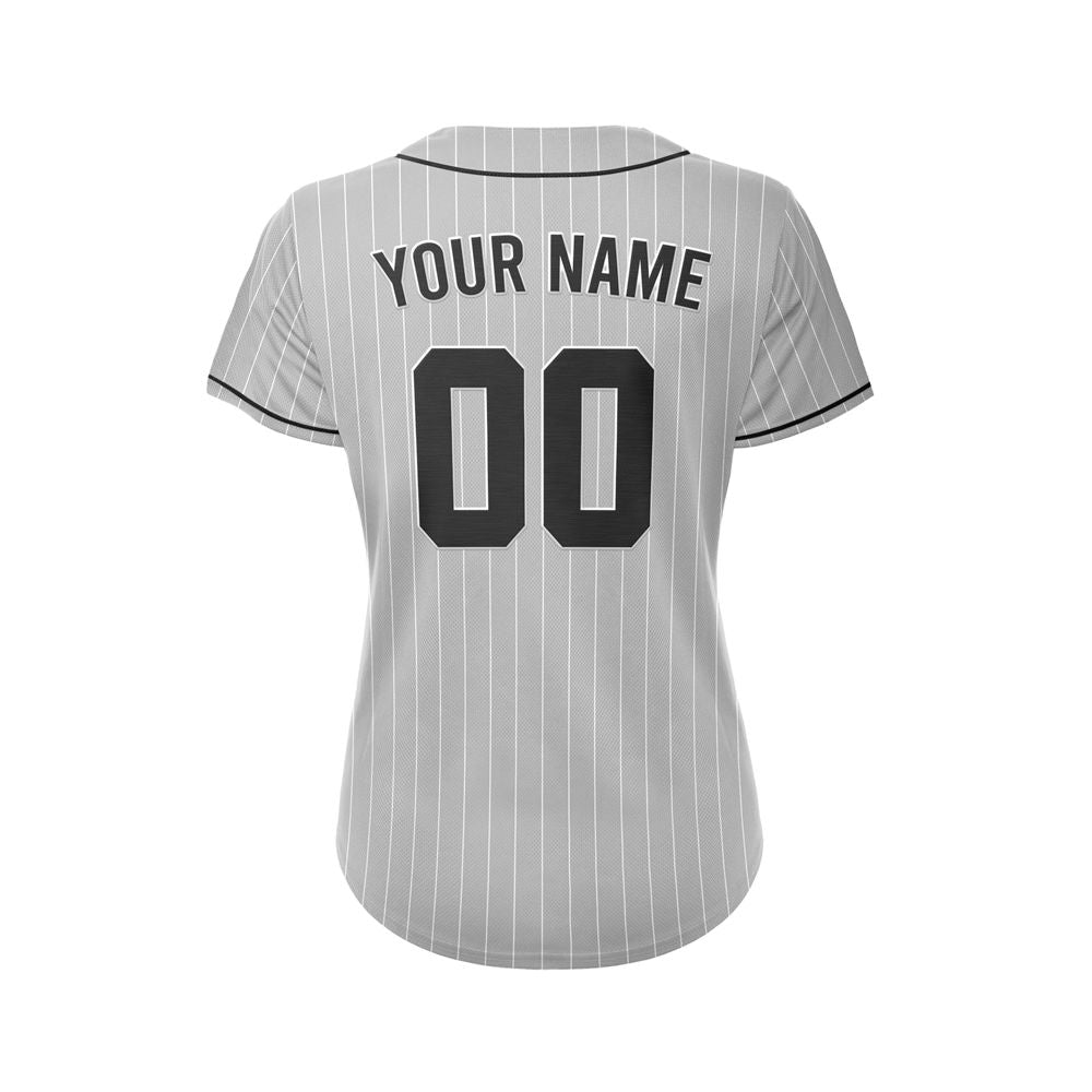 Women Custom Pinstripe Baseball Jersey Silver Black Sublimation Jersey One