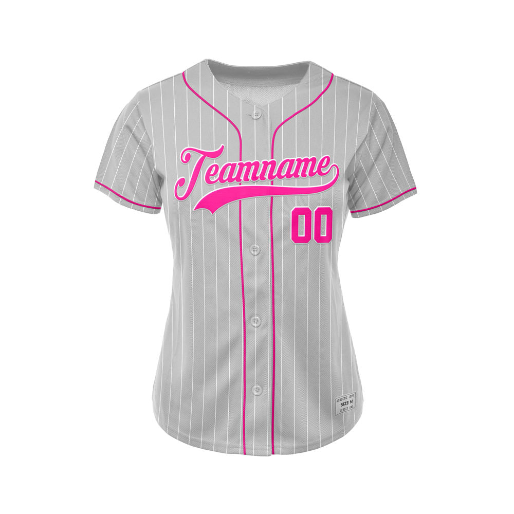 Women Custom Sublimation Grey Pinstripe Baseball Jersey