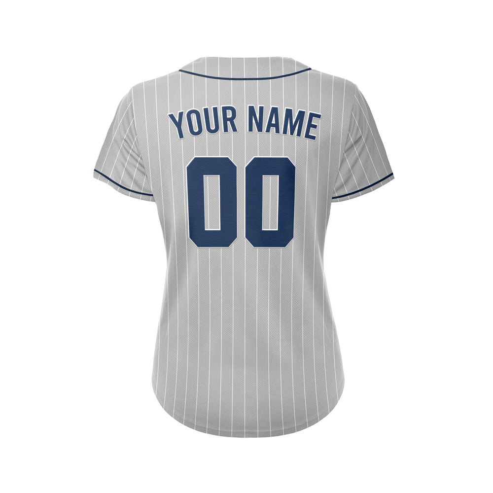 Women Custom Sublimation Grey Pinstripe Baseball Jersey