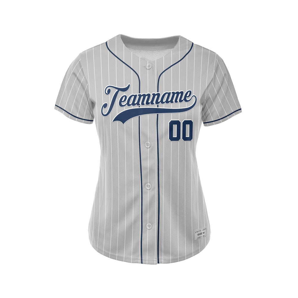 Women Custom Sublimation Grey Pinstripe Baseball Jersey