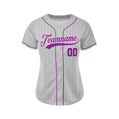 Women Custom Sublimation Grey Pinstripe Baseball Jersey