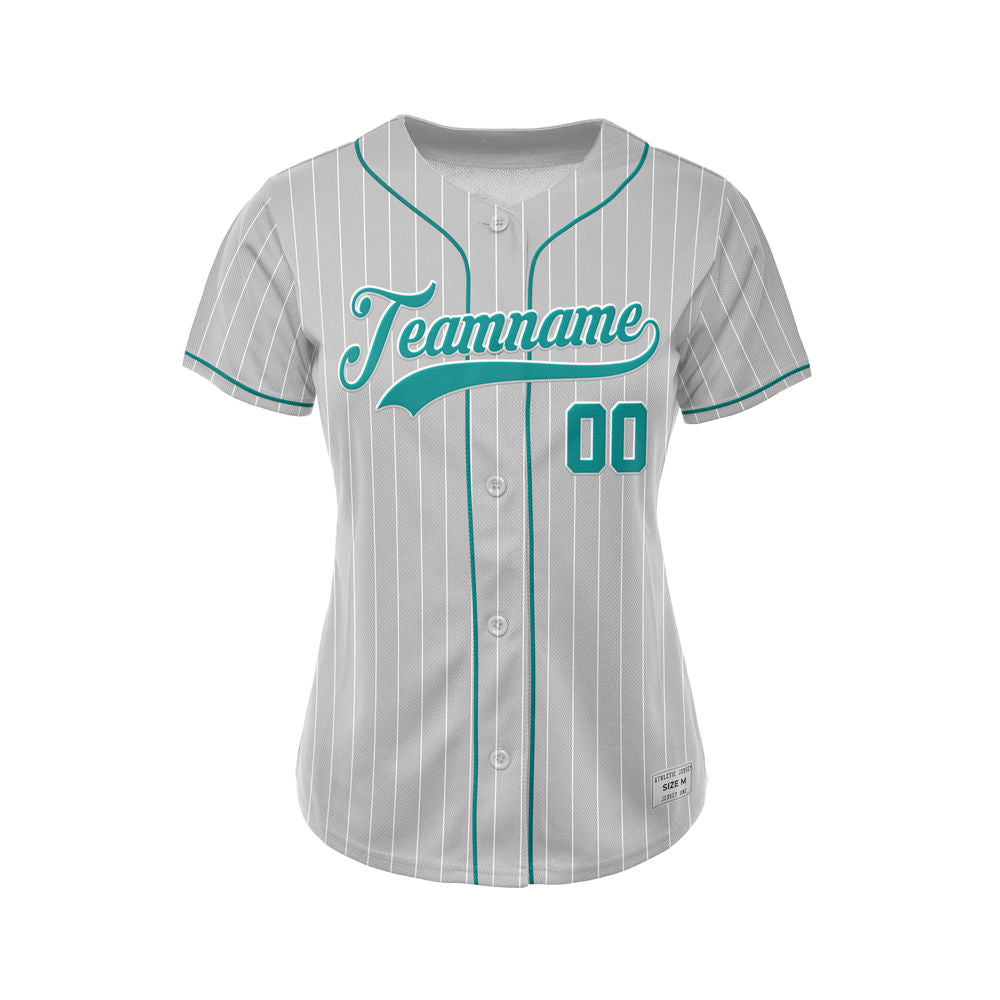 Women Custom Sublimation Grey Pinstripe Baseball Jersey