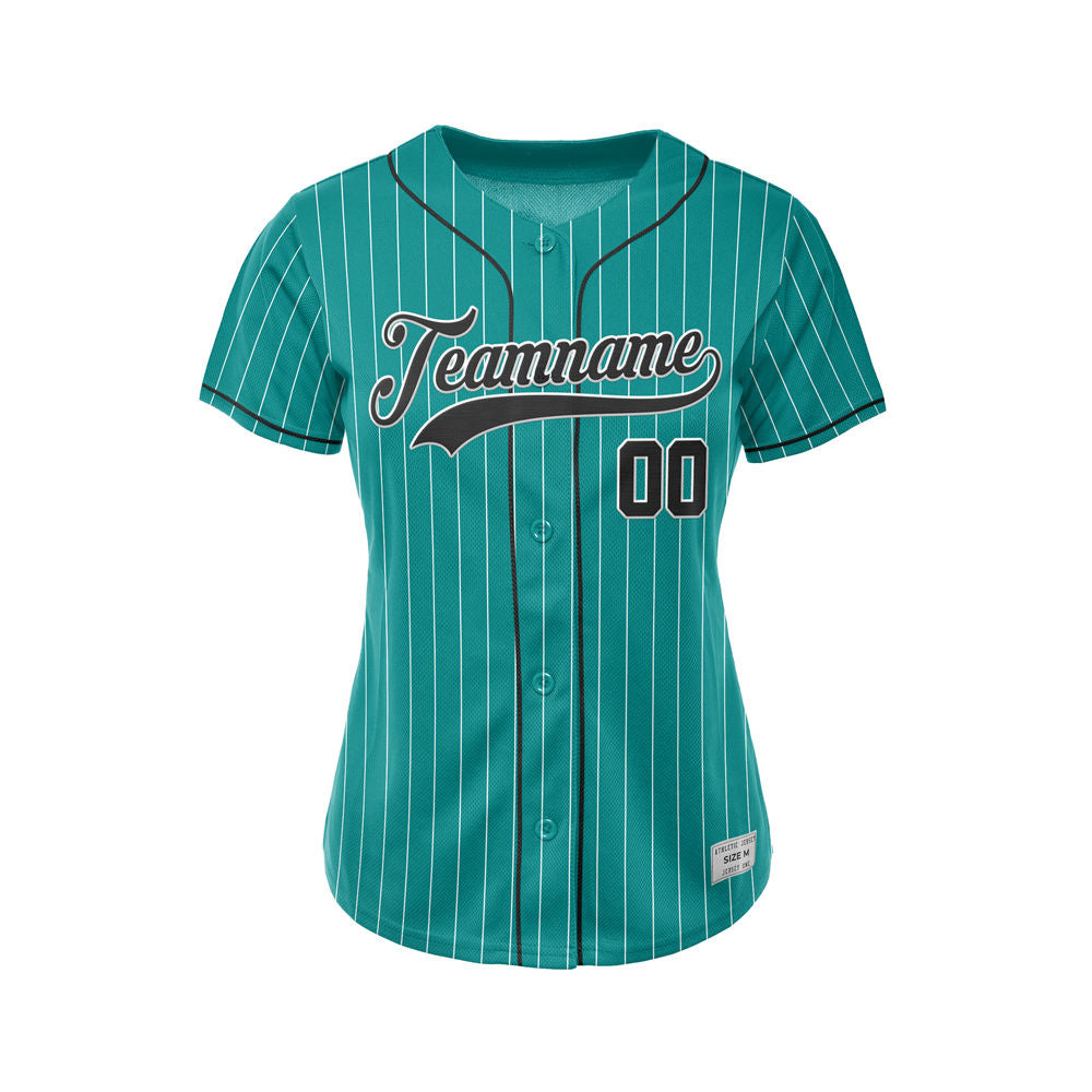 Women Custom Sublimation Teal Pinstripe Baseball Jersey