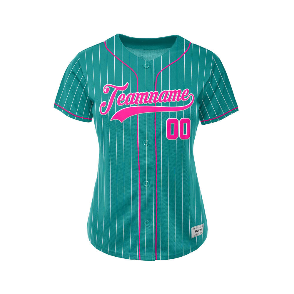 Women Custom Sublimation Teal Pinstripe Baseball Jersey