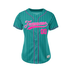 Women Custom Sublimation Teal Pinstripe Baseball Jersey