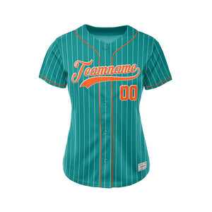 Women Custom Pinstripe Baseball Jersey Teal Orange Sublimation