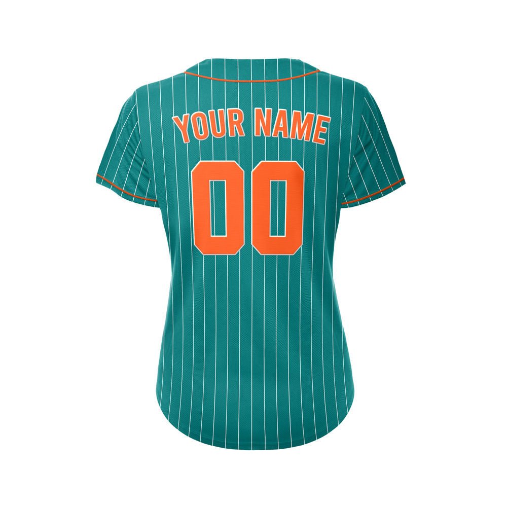 Women Custom Pinstripe Baseball Jersey Teal Orange Sublimation Jersey One