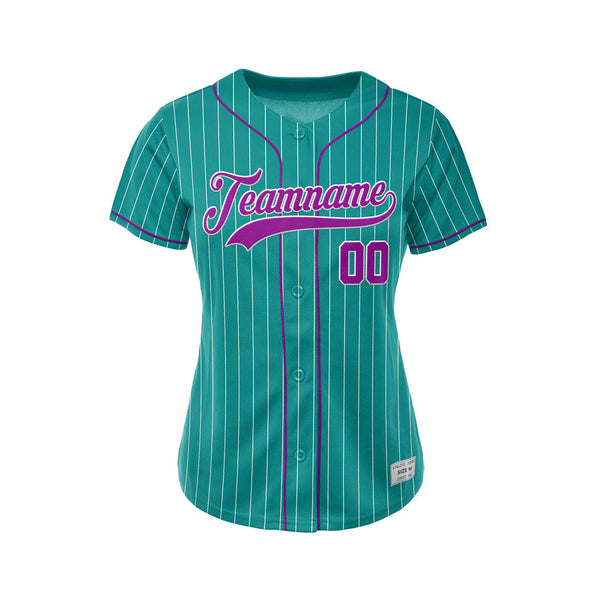 Women Custom Sublimation Teal Pinstripe Baseball Jersey