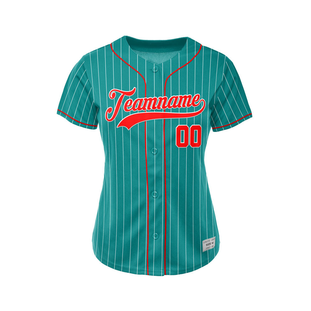 Women Custom Sublimation Teal Pinstripe Baseball Jersey