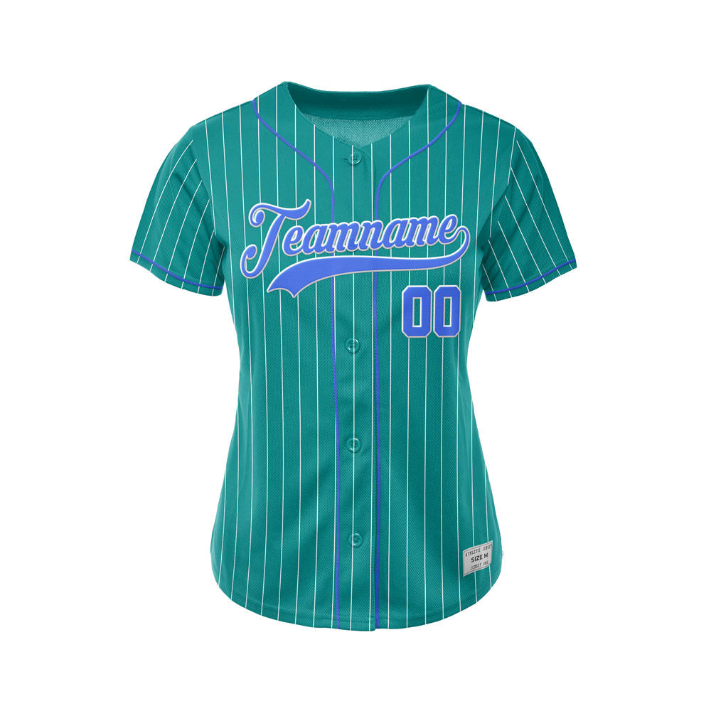 Women Custom Sublimation Teal Pinstripe Baseball Jersey