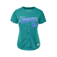 Women Custom Sublimation Teal Pinstripe Baseball Jersey