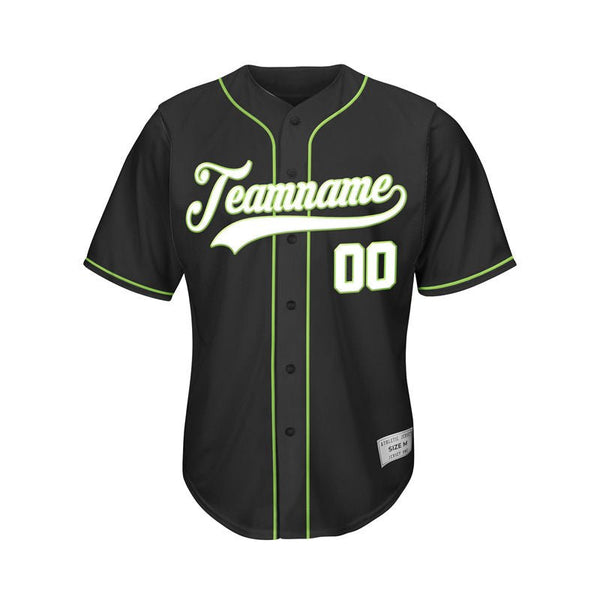 Youth Custom Baseball Jersey Black Green Design Jersey One