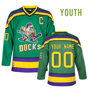 Youth Custom green Mighty Ducks Ice Hockey Jersey