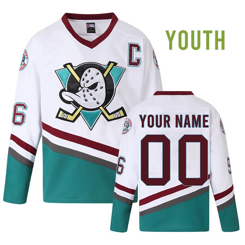 Youth Custom Mighty Ducks D2 Ice Hockey Jersey White 