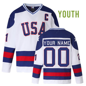 Youth Custom Miracle on Ice Team USA Hockey Jersey